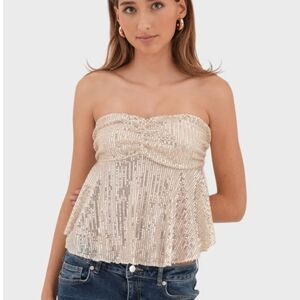 Meet Me There "Shimmer" Tube Top Champagne, Size M/L, Made in Italy